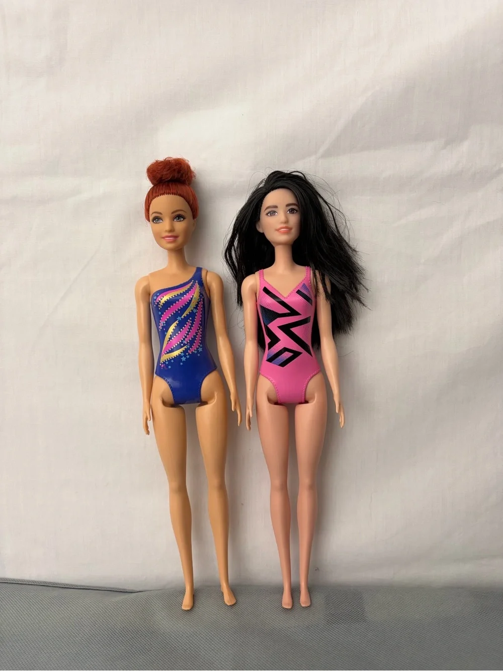 Barbie Ballet Dance Dolls Pair Blue Pink Leotards Excellent (F291)
